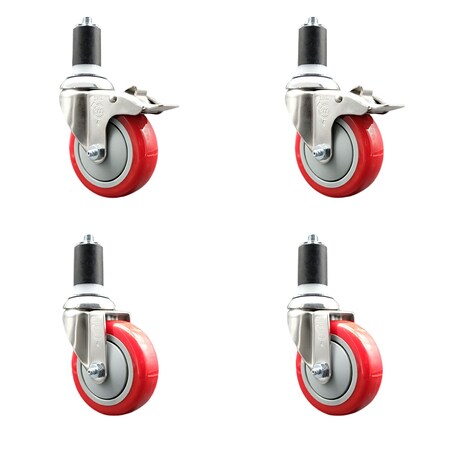 Service Caster 4 Inch 316SS Red Poly Swivel 1-5/8 Inch Expanding Stem Caster Lock Brake, 2PK SS316TTLEX20S414-PPUB-RED-2-S-2-158